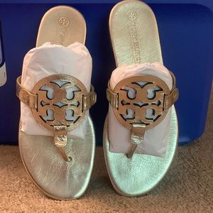 Tory Burch Miller sandals-metallic gold-soft footbed